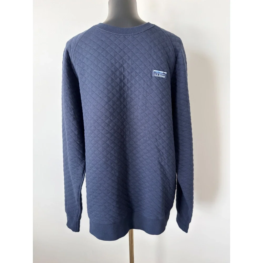 LL Bean Quilted Sweatshirt Mens M Navy Blue Diamond Pullover Traditional Fit